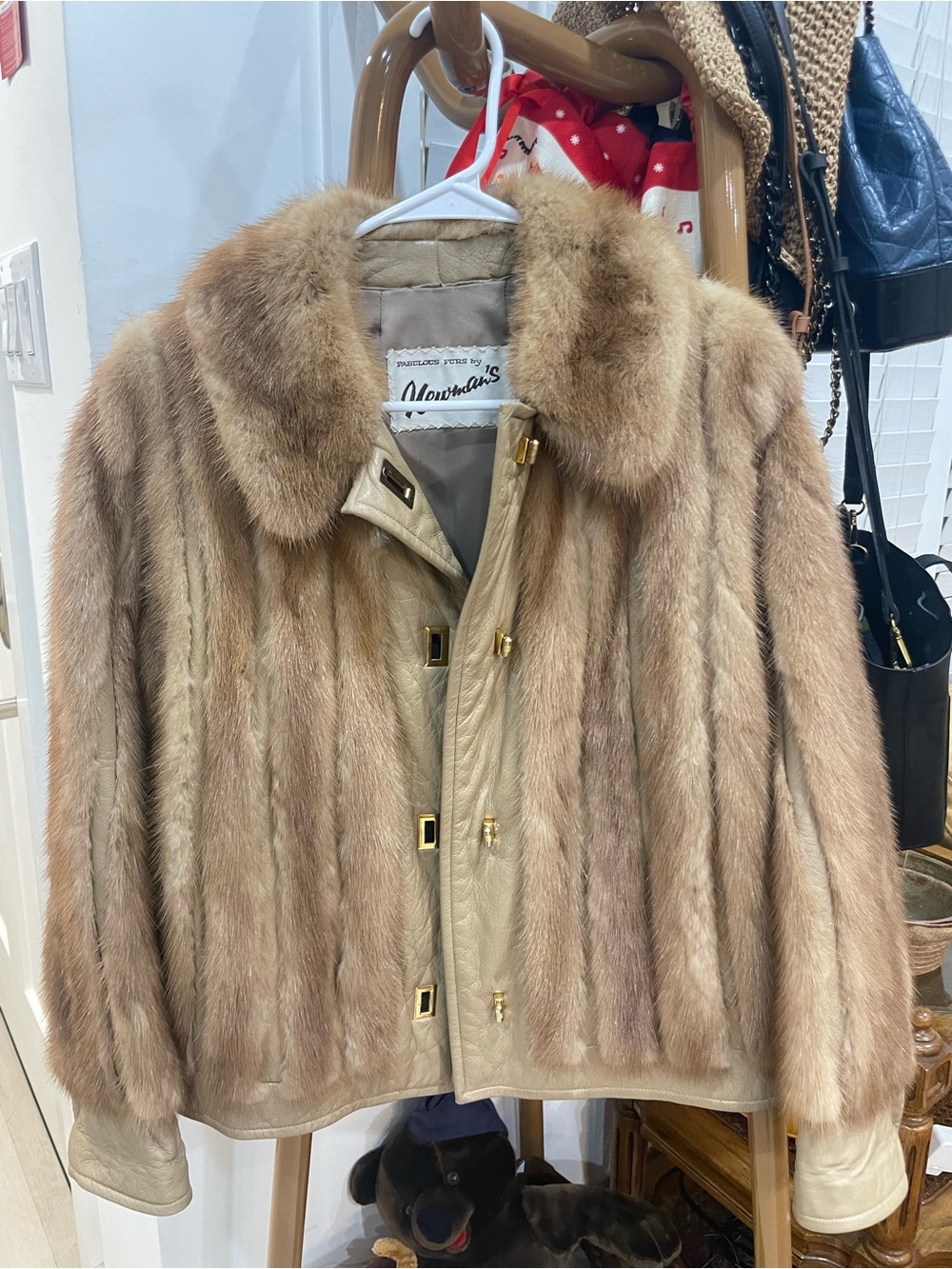 Vintage Light Brown Mink Fur Jacket with Leather Trim